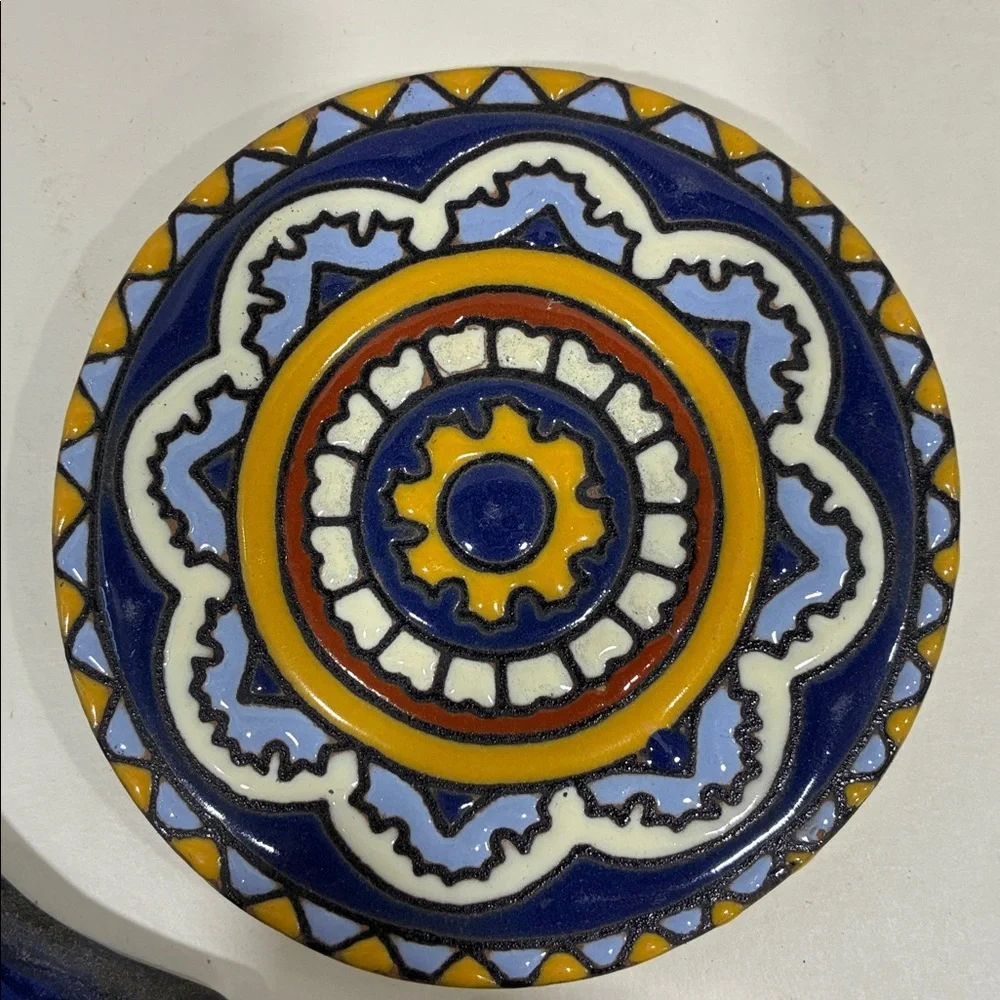 Mexican Wall Decor Ceramic Plaque PLUS 2 Coasters Very Colorful Day of the Dead